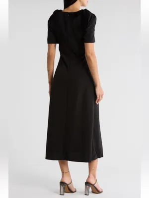 NWT Astr The Label Black V-Neck Bow Detail Midi Dress Size Small (S) thumbnail 2