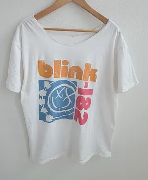 Blink-182 off-the-shoulder white punk tee thumbnail 1