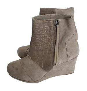 Toms taupe alligator embossed suede wedge bootie thumbnail 1