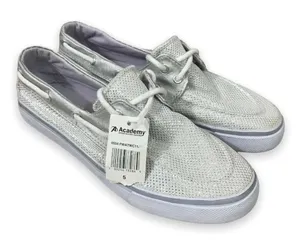 Austin Trading Co Womens Shoes Size‎ 5 Silver Top Siders Boat Sparkly NEW thumbnail 1