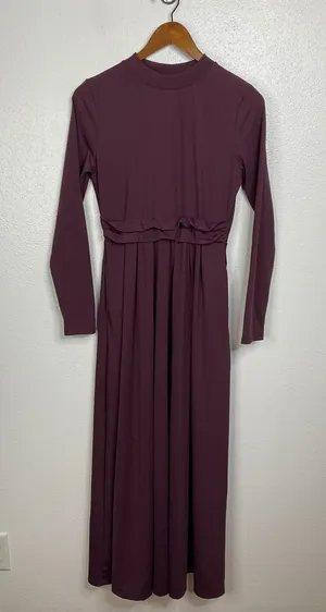 Halara Womens Plum Purple Mock Neck Long Sleeve Ruffle Waist‎ Maxi Dress Size M thumbnail 1