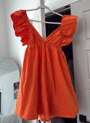 Orange Ruffle Dress Size M thumbnail 1