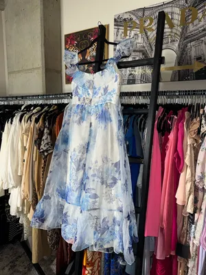 Lulus Sweet Composure Blue Floral Organza Off Shoulder Midi Dress Medium New NWT thumbnail 12