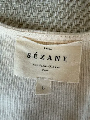 Sezane Cream Maia T-shirt Twist-Front Short Sleeve Top L thumbnail 5
