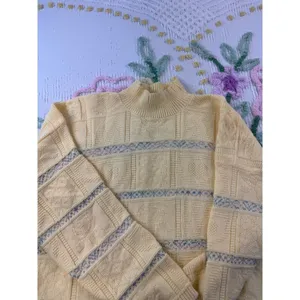 Vintage Basic Editions Knit Sweater Striped Cream Blue‎ Acrylic Size Medium Gold thumbnail 8