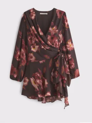 Abercrombie & Fitch Long-Sleeve Plunge Wrap Mini Dress thumbnail 5