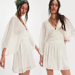 Free People Bohemian Ethereal Cottage Sweet Dreams Mini Dress in Tofu Medium thumbnail 12