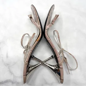 Cesare Paciotti Vintage Y2K Dagger Bow Croc Open Toe Stiletto Sandal Heels 40 thumbnail 9