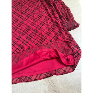 EUC Tommy Hilfiger Womens Red Flocked Plaid Flowy Dress velvet detail Size 14 thumbnail 6