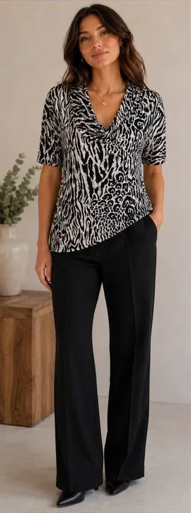 Cable & Gauge Top Zebra Print w/swoop neck Like New Size M thumbnail 1