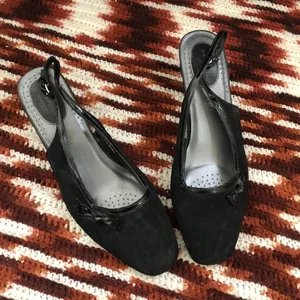 Vintage 90s Y2K Goth Coquette Leather Suede Preppy Ballet Bow Slingback Flats Kitten Heels Pumps thumbnail 1