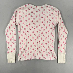 Victorias Secret Pink Floral Thermal Waffle Knit Henley Top Cream XS thumbnail 2