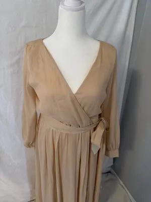 bohme Beige Wrap Maxi Dress with Waist Tie thumbnail 7