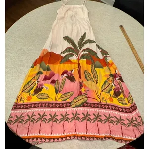 New Paper Heart Strapless Maxi Dress Linen Tropical Palm Print Resort Size Small thumbnail 5
