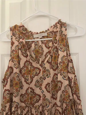 LOFT Cream Pink Paisley Ruffled Sleeveless Peplum Top thumbnail 3