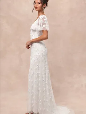 Lulu's Safiya White Sequin Flutter Sleeve Maxi Dress thumbnail 4