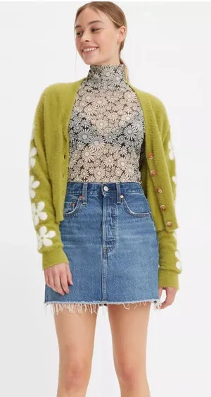Levi’s Ribcage Denim Button-Front Skirt Medium Wash thumbnail 1