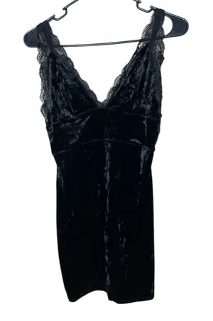 Free People Black Velvet Mini Dress Size XS‎ thumbnail 1