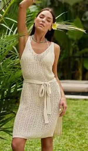 CUPSHE Apricot Open Knit Side Slit Cover Up Dress Swim Mini Belt Medium M thumbnail 1