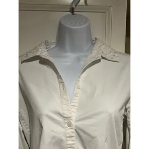 Kate Spade New York Poplin Cutwork Shirt White Button Down Eyelet Sleeve Size 8 thumbnail 10