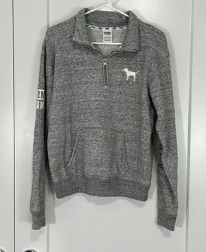 Victoria's Secret Pink Small Gray Quarter Zip Funnel Neck Sweatshirt w/Pocket thumbnail 3