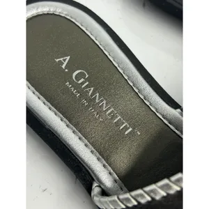 A. Giannetti Italian Leather Thong Sandals Pewter Silver Whipstitch Womens 9M thumbnail 10