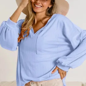 Sky Blue Ribbed Oversized‎ Top thumbnail 1
