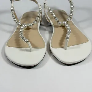 Betsey Johnson Size-6.5 Women Flat Sandals‎ Gal Pearl Strap White thumbnail 4