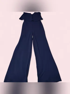 Lulu's Strapless Navy V-Notch Wide-Leg Jumpsuit thumbnail 3