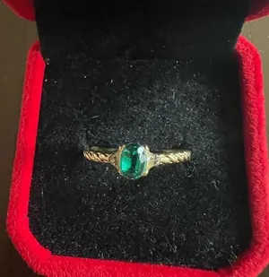 Ladies Gorgeous Golden with Faux Emerald Gemstone Ring Size 8 thumbnail 1