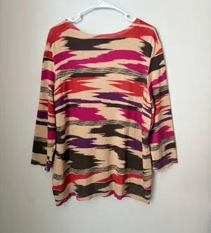 Isaac Mizrahi Live XL Abstract Multicolor Knit Sweater 3/4 Sleeve thumbnail 2