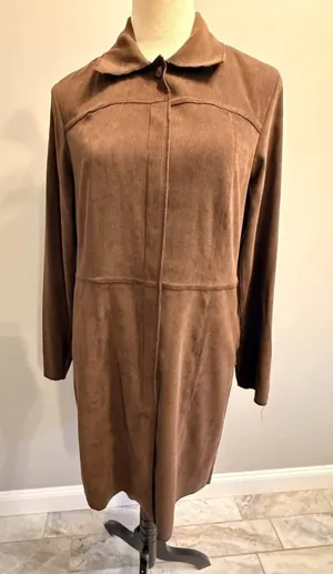 NEW In the Wash women's size 6 brown suede look long jacket thumbnail 1