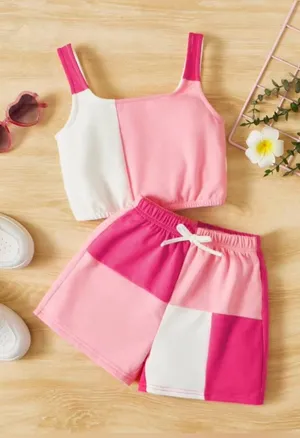 SHEIN Colorblock Cami Top & Shorts, White/Pink, Size S, EUC thumbnail 1