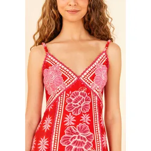 Farm Rio Red Summer Sunrise Maxi Dress 100% linen XL thumbnail 2