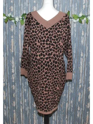 Cato Brown Leopard Animal Print Sweater Dress Size L Sexy Bodycon V-neck Stretch thumbnail 8