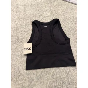 DSG Women Black High Neck Ribbed Seamless Tank Crop Top Low Support‎ NWT size XS thumbnail 4