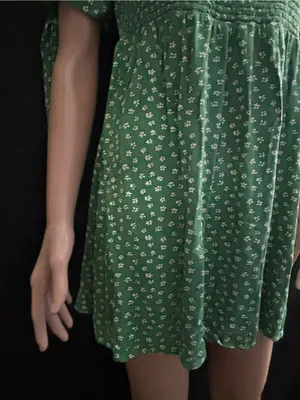 American Eagle Green & White Floral Smocked Square-Neck Mini Dress MD thumbnail 6