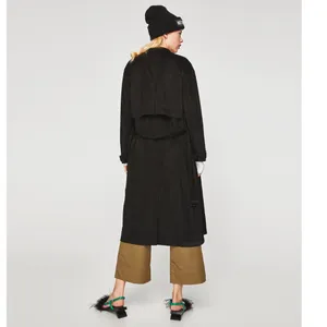 Zara Faux Suede Black Belted Trench Coat M thumbnail 3