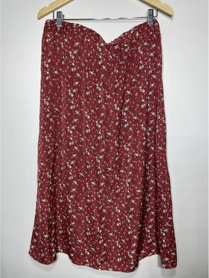 Burgundy Ditsy Floral Midi Skirt Cottagecore Coquette Boho A-Line Festival 12 thumbnail 5