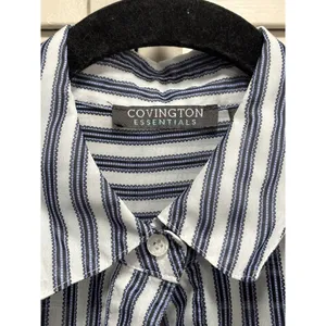Covington Essentials Blue/White Stripe Long Tab Sl Button Up Blouse W/Tank Small thumbnail 3
