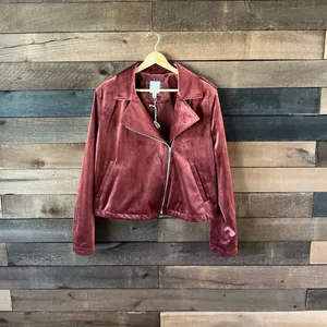 LC Lauren Conrad Velvet Moto Jacket Zip Front in Rose – Size L thumbnail 2
