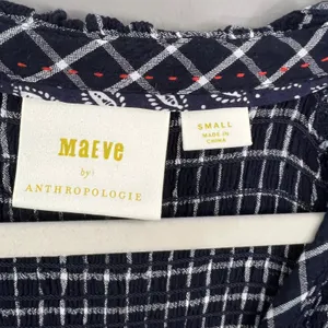 Maeve Anthropologie Dress Womens Small Navy Blue Great Plaid Smocked Tie Waist thumbnail 2