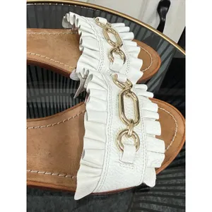 Kate Spade New York Brie Sandals Women’s 8.5 M White Leather Gold Chain Fringe thumbnail 10