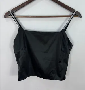 LYANER Camisole‎ Top Womens Medium Black Rhinestone Strap Satin Crop Party Club thumbnail 1