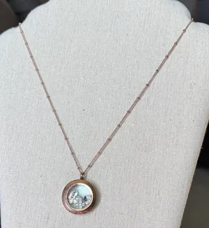 Origami Owl Rose Gold Round Locket Necklace with Silver Charms thumbnail 1