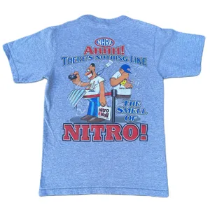 Vintage 90s NHRA Nothing Like The Smell Of Nitro Grey Graphic T-shirt thumbnail 1