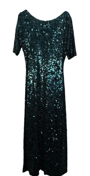 BCBGMAXAZRIA All Over Sequin Gown Jade Green Showgirl‎ Maxi Dress Formal Stretch thumbnail 1