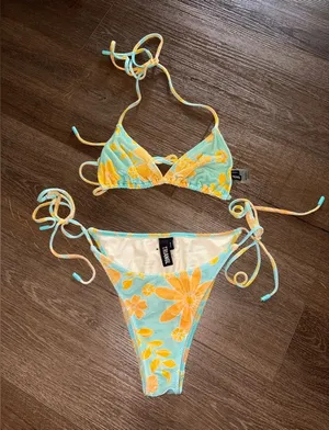 Triangl Swimwear Aqua & Yellow Floral Tie Bikini thumbnail 1