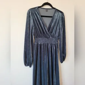 Blue Velvet Midi Dress Cottage Peasant Fairy Ethereal Whimsigoth Hippie Gypsy S thumbnail 3