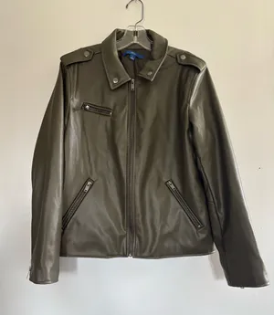 Apt. 9 Olive Leather Zip-Front Moto Jacket thumbnail 1